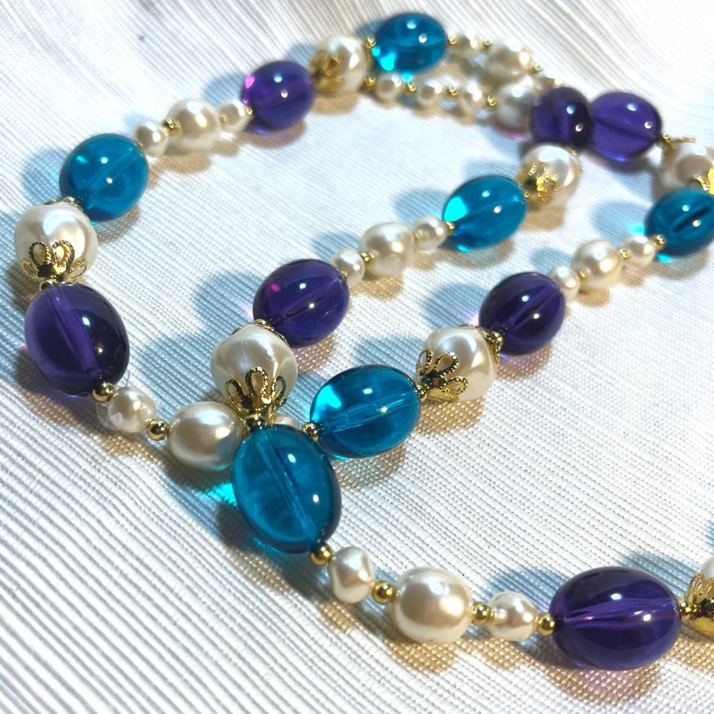 Vintage Trifari Pearls and Purples Necklace